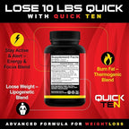 Drop 10 Quick – Diet Pills for Women & Men – Powerful Fat Burner, Appetite Suppressant, Metabolism Booster – Rapid Weight Loss Supplement – 60 Capsules