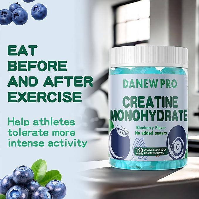 NSF Certified Creatine Gummy 5g.Creatine Monohydrate Gummies for Men & Women, Creatine Monohydrate for Muscle Strength, Muscle Builder, Energy Boost, Pre-Workout Supplement(120 Count)-Blueberry Flavor