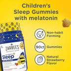 Zarbee's Kids Melatonin Gummies with 1mg Melatonin, Kids Sleep Gummy, Promotes Peaceful Sleep, Drug-Free, Non-Habit-Forming, Natural Strawberry, 90 ct