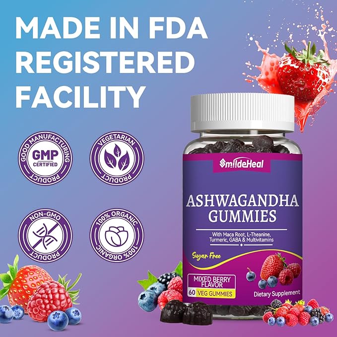 Ashwagandha Gummies 3000mg - Stress Relief, Immune Support & Increased Energy - Ashwagandha Supplements for Women & Men - Natural Mixed Berry Flavor (60 Count)