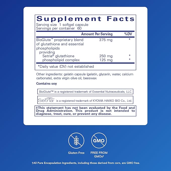 Pure Encapsulations Liposomal Glutathione - Immune Support & Liver Detox* - Antioxidant Protection - with Setria Glutathione - Non-GMO - 60 Softgel Capsules
