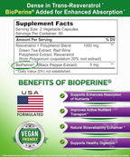 aSquared Nutrition Natural Resveratrol with Red Wine Extract - 180 Capsules - Trans Resveratrol Antioxidant Supplement Pills for Pure Heart Health - Extra Strength Trans-Resveratrol