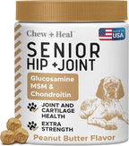 Glucosamine for Dogs Hip and Joint Supplement - 60 Soft Chews for Senior Dogs with Glucosamine, Chondroitin, MSM, and Omegas - For Mobility, Cartilage, and Joint Health - Peanut Butter Flavor