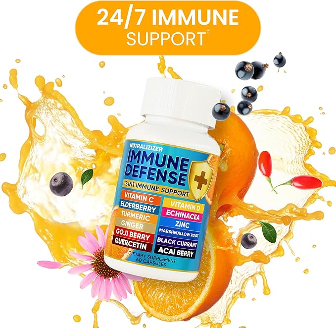 12 in 1 Immune Support Supplement - Immune Defense Vitamins w/VIT D3, Vitamin С, Zinс, Echinacea, Elderberry, Ginger &More - Natural Immunity System Booster - Immune & Muscle Health 120cs