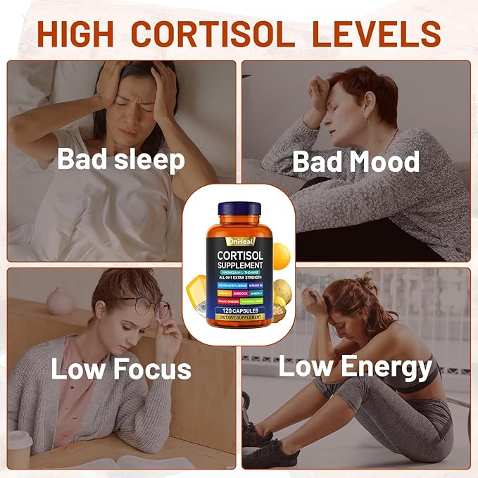 Cortisol Supplement with Aspalathus Linariifolius, Magnesium, L-Theanine - for Men and Women - Stress Relief, Sleep Support, Detoxification, Reduction & Control - 120 Capsules
