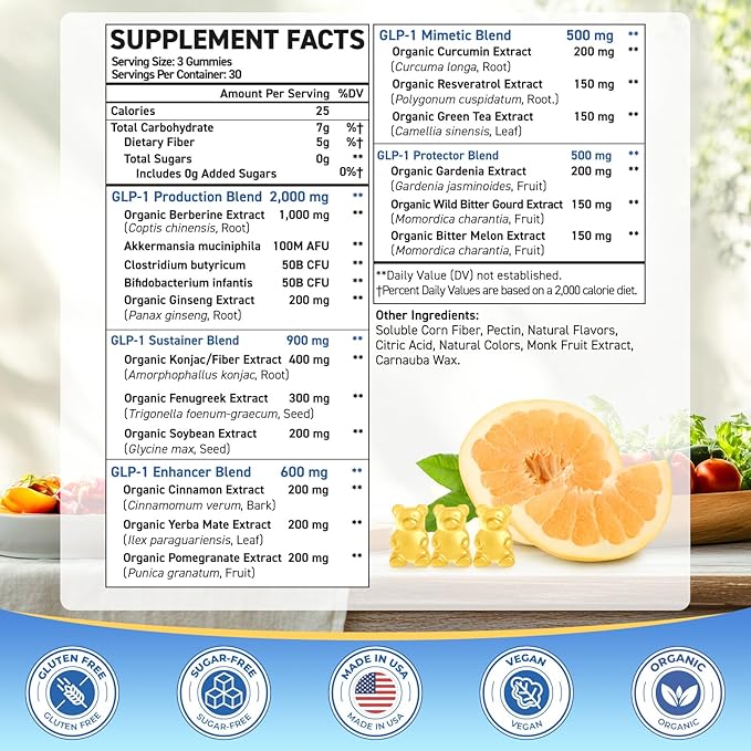GLP-1, GLP-1 Supplement for Women & Men | 17-in-1 Scientific Formula GLP1 Gummies with Berberine, Akkermansia for Nutrient Absorption, Metabolism Digestion & Gut, No Stomach Discomfort, 90 Gummies