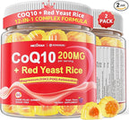 Red Yeast Rice Gummies 600mg & CoQ10 200mg for Adult, 12-in-1 High Absorption Coenzyme Q10 Supplement Plus Omega 3, PQQ, Astaxanthin, Methyl B12, Support Brain, Energy, Immunity, Antioxidant, 120Cts