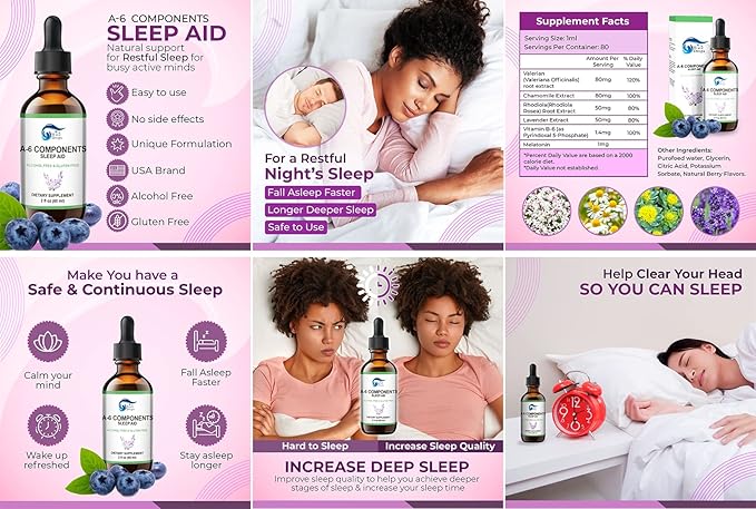 "Sleep Aid Drops Special Formula with Valerian Root, Melatonin, Chamomile, Lavender, Rhodiola Rose, and Vitamin B6 Sleep Support
