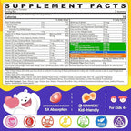 Kids Multivitamin Gummies with Iron, 450mg Algae Omega-3, Methylated B12, Folate, Fiber 2g, Probiotics, Magnesium, A, C, D, K, Zinc, Children Vitamins for Growth, Brain, Eye, Gut, Immune, Sugar Free