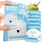 Impossibly Compact Travel Wipes - 99.5% Water - Safe for Sensitive Skin & Hypoallergenic, Resealable, Thick & Durable - For Adults, Kids & Baby Care - Coconut, 10 Pack Total 60 Wipes