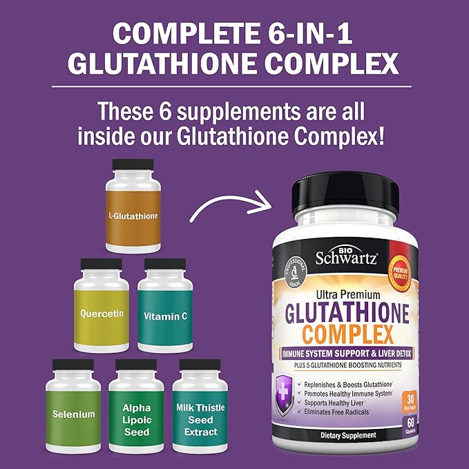 BioSchwartz Glutathione Supplement 500mg - Liver Detox with Quercetin, Vitamin C, Milk Thistle, Alpha Lipoic Acid - Immune Support Pill - Enhanced Immunity Defense Health Formula - 60 Capsules