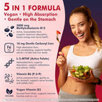 Methyl B12 Vitamins 5000mcg Gummies & Iron 18mg for Women, Men - Active Methylted B Complex Supplement w/L-Methylfolate, B6, D3 for Energy, Cognition, Focus, Immune - B12 with Iron Supplement, 2Pack