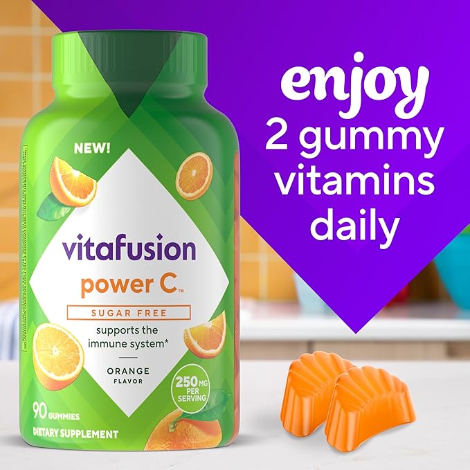 vitafusion Sugar Free Power C Vitamin C Gummies, Daily Adult Vitamins for Immune System Support (1), Orange Flavor, 90 Count