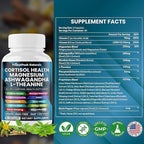 Cortisol Supplements for Women and Men with Magnesium, Ashwagandha, Rhodiola Rosea, L-Theanine for Cortisol Reducer, Stress Relief and Sleep Support Vegan Capsules - 60 Count