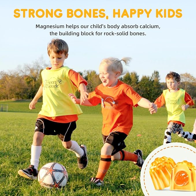 Center-Filled Kids Magnesium Gummies - Magnesium Glycinate Gummies for Kids Adults with L-Theanine, Chamomile, Licorice, Vitamin D, B6 for Sleep, Relaxation, Brain & Muscle - Sugar Free Peach & Mango