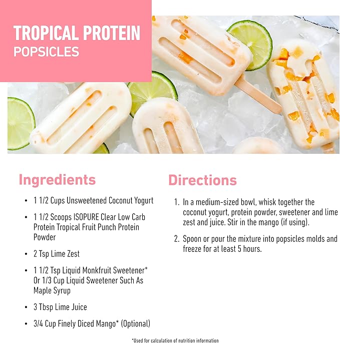 Isopure Clear Whey Isolate Protein Powder, Lactose Free, Gluten Free, Naturally Flavored, Tropical Punch, 20g Protein Per Serving, 1.9 Lbs, 36 Servings (Packaging May Vary)