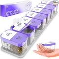 Extra Large Weekly Pill Organizer - XL Vitamin Holder with 7 Detachable AM PM Compartments - Portable Medicine Dispenser for Home and Travel, Big Supplement Container for Weekly or Daily Use, Purple