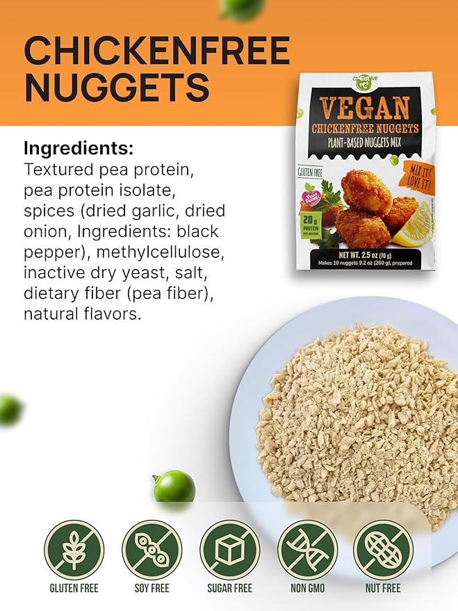 Creative Pea Vegan Variety Pack | Plant-Based Burger, Nuggets, Fish Sticks & Kebab Mix | High-Protein Shelf-Stable Meal Kit | Just Add Water & Oil | Gluten-Free | 4 x 65g