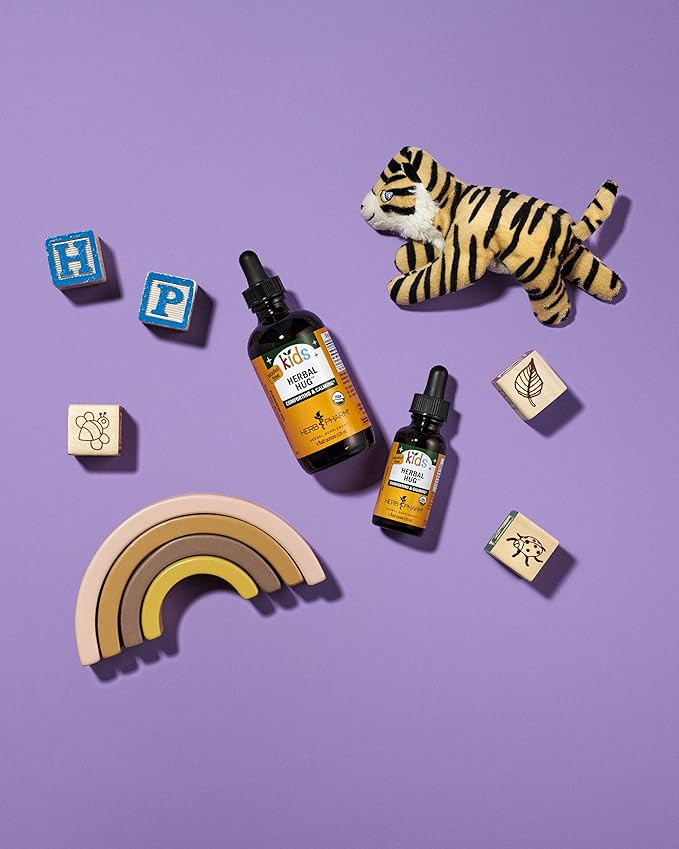 Herb Pharm Organic Kids Herbal Hug: Nervous System Support with Skullcap, Passionflower, Mullein & Oat Seed | Fast-Absorbing & Alcohol-Free, Kid-Friendly Taste, Extract for Kids, 1 oz*