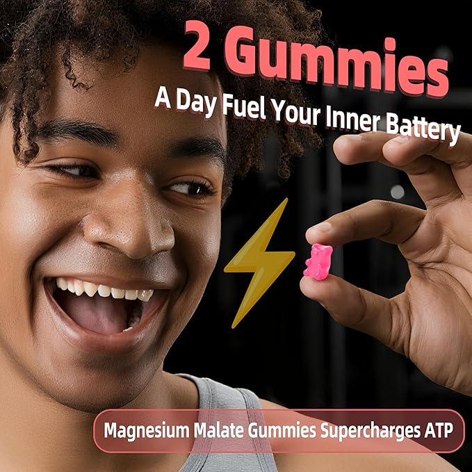 Magnesium Malate Gummies 1000mg | Magnesium Malate Supplement with L-Theanine, CoQ10 & Vitamin B6 | High Potency Stress Relief & Muscle Support | Non-GMO, Vegan, Gluten-Free | 120 Gummies