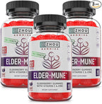 ZHOU Elder-Mune Elderberry Gummies - Black Elderberry Vitamin C, & Zinc, Daily Immune Support Supplement for Women & Men, Natural Chews for Adults & Children 4 & Up - 60 Gummies (3 Pack)