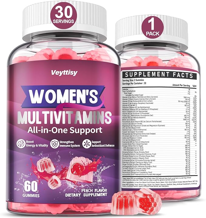 Methylated Multivitamin Gummy for Women - Womens Multivitamin Gummies with Vitamins A C D E, Methylated Folate, Biotin, B Complex, Iron, CoQ10, Inositol - Multi Vitamins for Women 60 Count