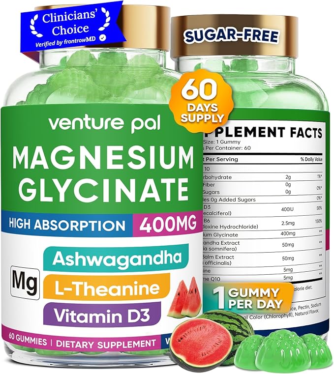 60 Day Supply Magnesium Glycinate 400mg Gummies with Ashwagandha, L-Theanine, CoQ10, Vitamin D3 & B6, Sugar Free Magnesium Gummies for Adults & Kids, Stress Relief, Sleep & Calm, Vegan, Gluten Free