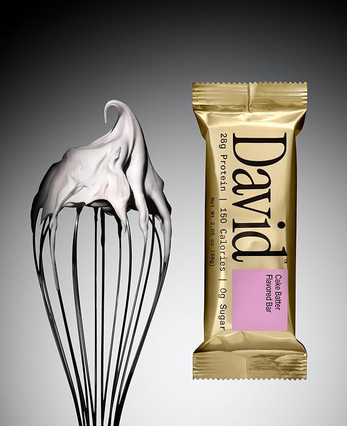 David High Protein Bars - 0g of Sugar, Low Carb, Gluten Free - 28g of Protein, 150 Calories - On-The-Go Snack - Cake Batter Flavor, Pack of 12