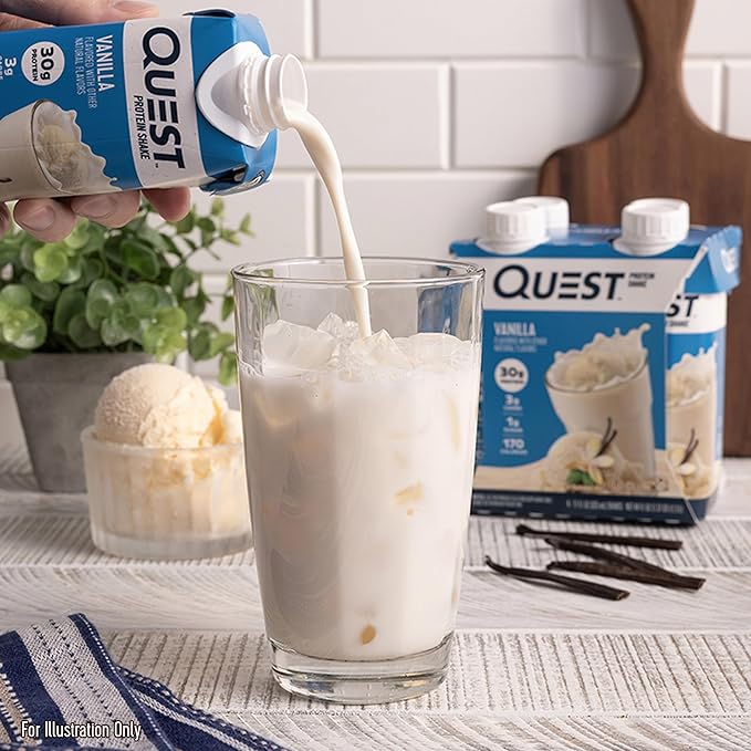 Quest Nutrition Ready to Drink Vanilla Protein Shake, 30g Protein, 3g Net Carbs, Gluten Free, Keto Friendly, 11 fl.oz 4 Count (Pack of 6)