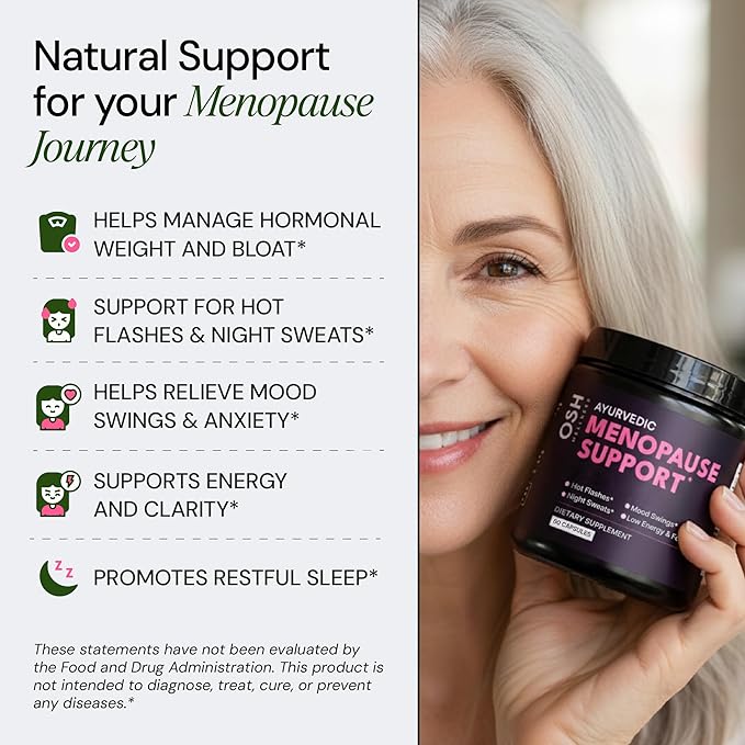 Menopause Supplements for 45+ Women | Hot Flash, Night Sweat & Mood Swing Relief | Ayurvedic Herbal Blend with Shatavari, Ashwagandha, Black Cohosh | Eases Dryness & Boosts Libido | 60 Capsules