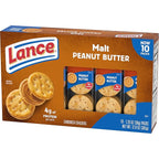 Lance Sandwich Crackers, Malt with Peanut Butter, 10 Individually Wrapped Packs, 6 Sandwiches Each