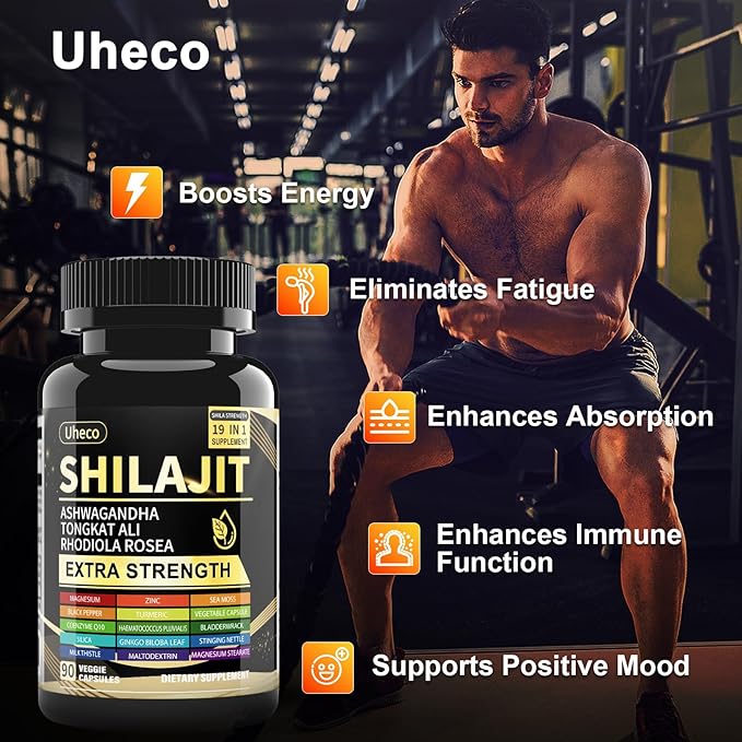 Shilajit Supplement with Sea Moss, Ashwagandha, Tongkat Ali - Shilajit Pure Himalayan Organic Fulvic Acid Capsules - 90 Count