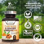 Turmeric Curcumin Supplement - 95% Curcuminoids with Organic Turmeric & Ginger, BioPerine Black Pepper Extract for Best Absorption, Natural Vegan Joint Support, Non-GMO, Bottled in USA - 120 Capsules