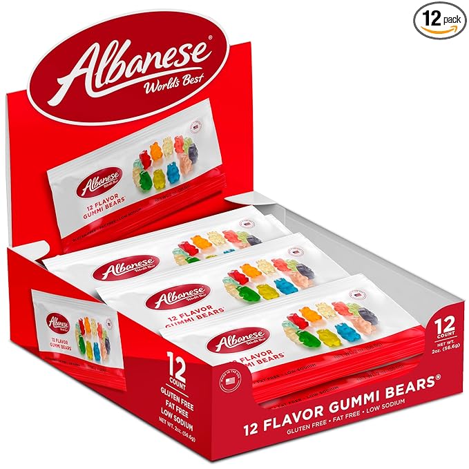 Albanese World's Best 12 Flavor Gummi Bears, 2oz Bag of Individually Wrapped Candy (Pack of 12)