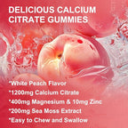 Calcium Citrate 1200mg Gummies with Vitamin D3, K2 - Chewable Calcium Magnesium Zinc d3 Supplement with Sea Moss Extract for Bone, Teeth, Immune Support for Women & Men, Peach Flavor-60 Gummies(2Pack)
