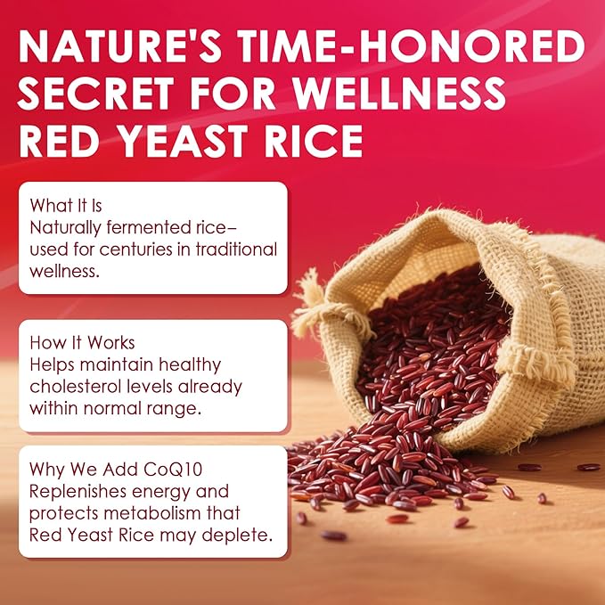 Red Yeast Rice Gummies 600mg & CoQ10 200mg for Adult, 12-in-1 High Absorption Coenzyme Q10 Supplement Plus Omega 3, PQQ, Astaxanthin, Methyl B12, Support Brain, Energy, Immunity, Antioxidant, 60Cts