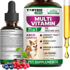 TOBYDIC Cat & Dog Multivitamin 21 in 1 Pet Supplements with Cranberry & Glucosamine - Natural Medicine & Support for UTI, Urinary Tract, Bladder, Kidney, Skin Coat, Joints Treatment Made in USA