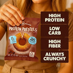 CRISP POWER Protein Pretzels, NEW Cinnamon Crunch, 26G Protein, High Protein Snack, High Fiber, Low Carb Crunchy Pretzel Snacks, No Added Sugar, 1.75 oz Bags, 24 Pack, Vegan, Keto