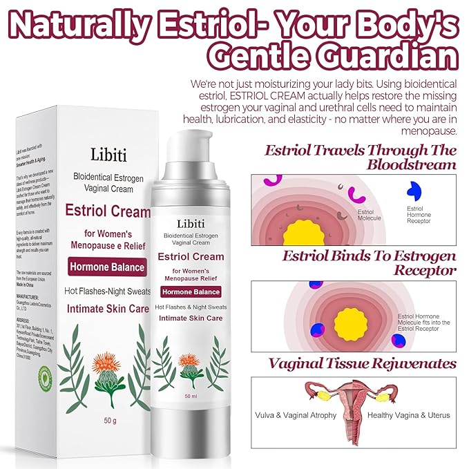 Estriol Cream for Women, Silky Peach Vaginal Estrogen Cream, Menopause Relief: Hormone Balance, Treat Night Sweats, Hot Flashes, and Care for Intimate Skin, 50g