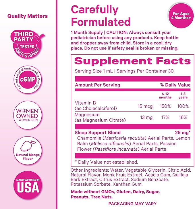 Pink Stork Baby Sleep Drops, Naturally Support Sleep Without Melatonin for Infants, Toddlers, and Kids, Aid Sleep with Chamomile and Magnesium, Baby Essentials for Bedtime, 1 oz, 30 Servings