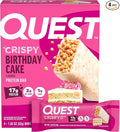 Quest Nutrition Crispy Birthday Cake Protein Bar, 17g Protein, 1g Sugar, 2g Net Carbs, Gluten Free Protein Snack, Keto Friendly, 4 Count