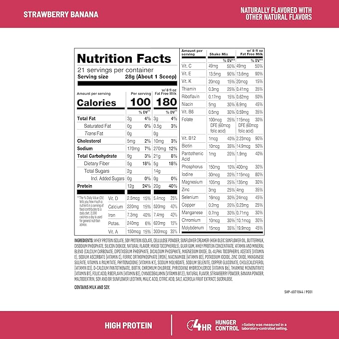 SlimFast High Protein Smoothie Mix Plus Fruit Powder, High Protein Meal Replacement Powder, Fiber, Vitamin C, 21 Servings, 1.29 Pounds, Strawberry Banana (Packaging May Vary)