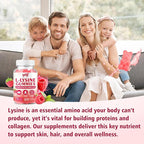 L-Lysine 1000mg Gummies for Immune Support & Skin Health - Vegan, Gluten Free Amino Acid Supplement for Adults, Raspberry Flavor, 60 Gummies