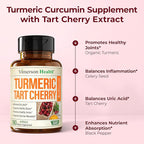 Turmeric Curcumin Supplement with 10:1 Tart Cherry Extract & Celery Seed Extract – Natural Uric Acid Balance, Joint Health & Sleep Aid – Turmeric Curcumin with Black Pepper – 180 Tart Cherry Capsules