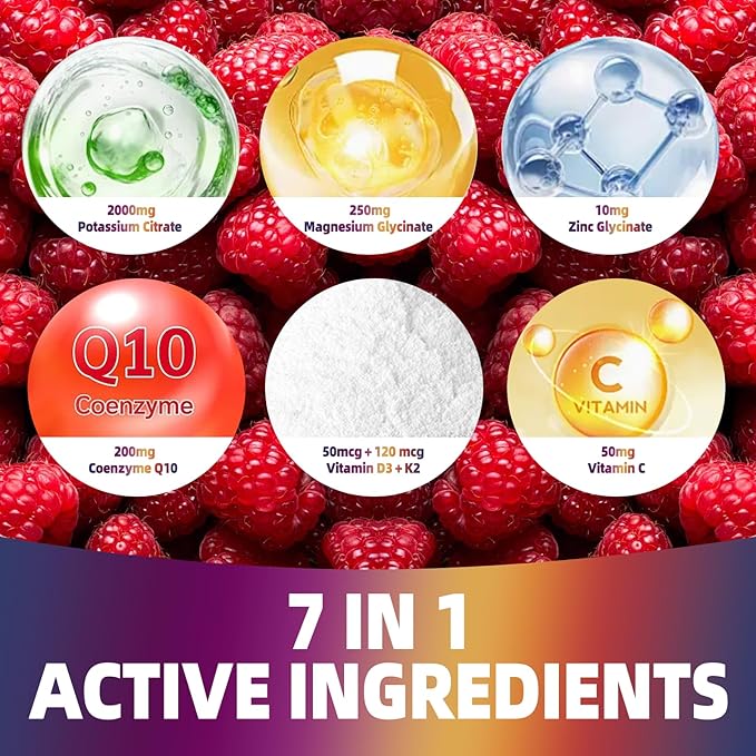 Potassium Citrate Gummies 2000mg, High Potency Electrolyte Gummies, Potassium Supplement with Magnesium glycinate, Zinc, Vitamin C D3 K2, for Electrolyte Balance, Leg Cramps, Muscle Support, 60 Chews