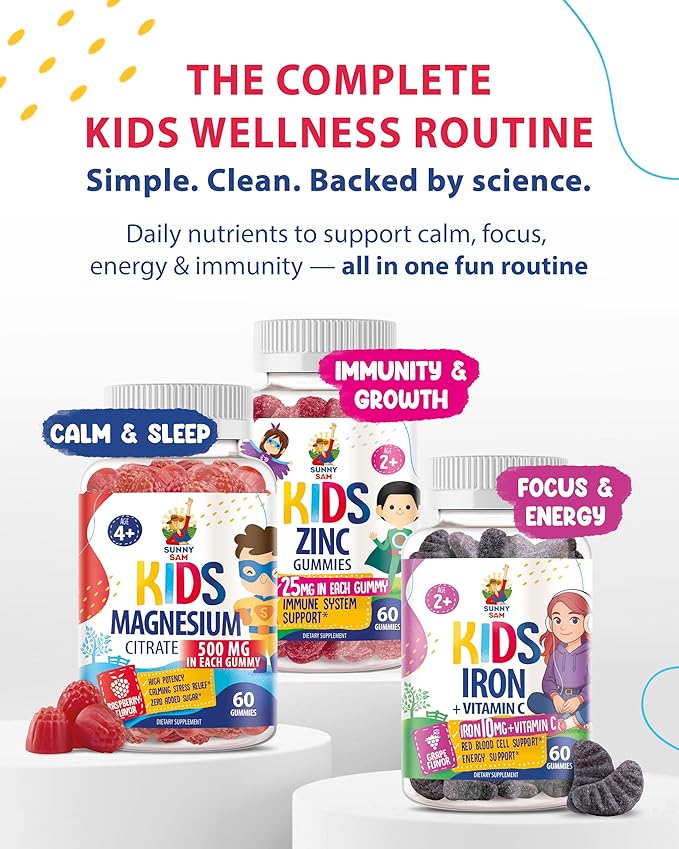 Sugar-Free Magnesium Gummies for Kids & Teens – 500mg Magnesium Citrate – Chewable Supplement for Calm, Mood & Nighttime Wind-Down – 90-Day Supply