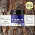 HERBAMAMA Pine Bark Extract Gummies - 300mg French Maritime Pine Bark Tree for Antioxidant Support - Vegan, Non-GMO Pinus Pinaster Supplement - 60 Pectin-Based Blueberry-Flavored Chews