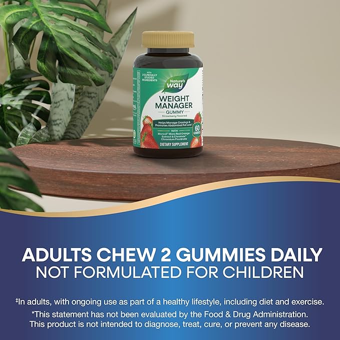 Nature's Way Weight Manager Gummy, Helps Manage Cravings & Promotes Abdominal Fat Loss*(1), with Clinically Studied Ingredients, Vitamins B6 & B12, Strawberry Flavored, 60 Gummies
