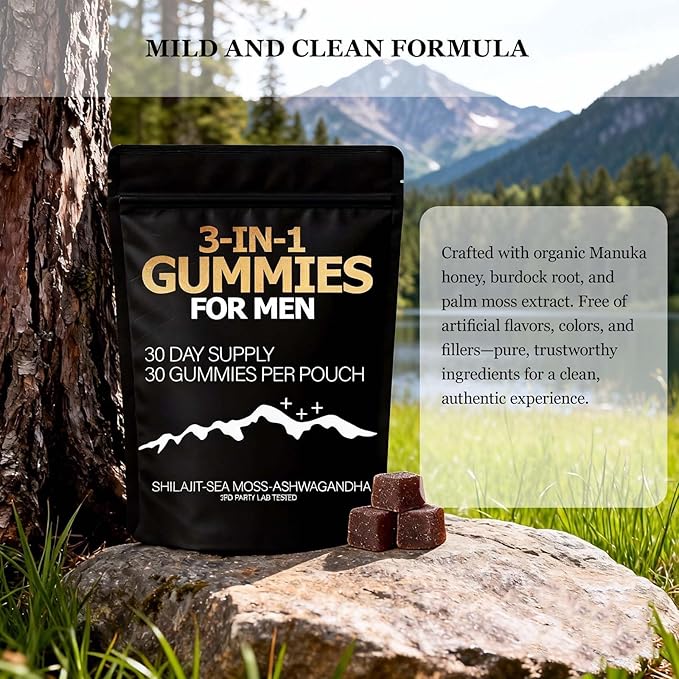 Zenith 3 in 1 Gummies for Men，Shilajit Gold Gummies with Sea Moss, Ashwagandha, Organic Manuka Honey, Burdock Root, Palm Moss Extract，Energy Support