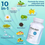 10-in-1 Cortisol Supplements with Magnesium, Ashwagandha, Chamomile, L-Theanine, St. John's Wort, Rhodiola, 60 Capsules, Cortisol Supplements For Women -& Men, Cortisol Reducer, High cortisol
